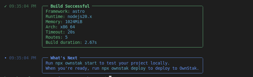 Ownstak build output