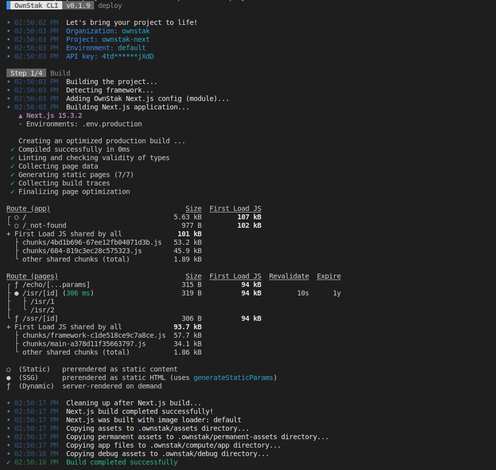 Ownstak deploy build step