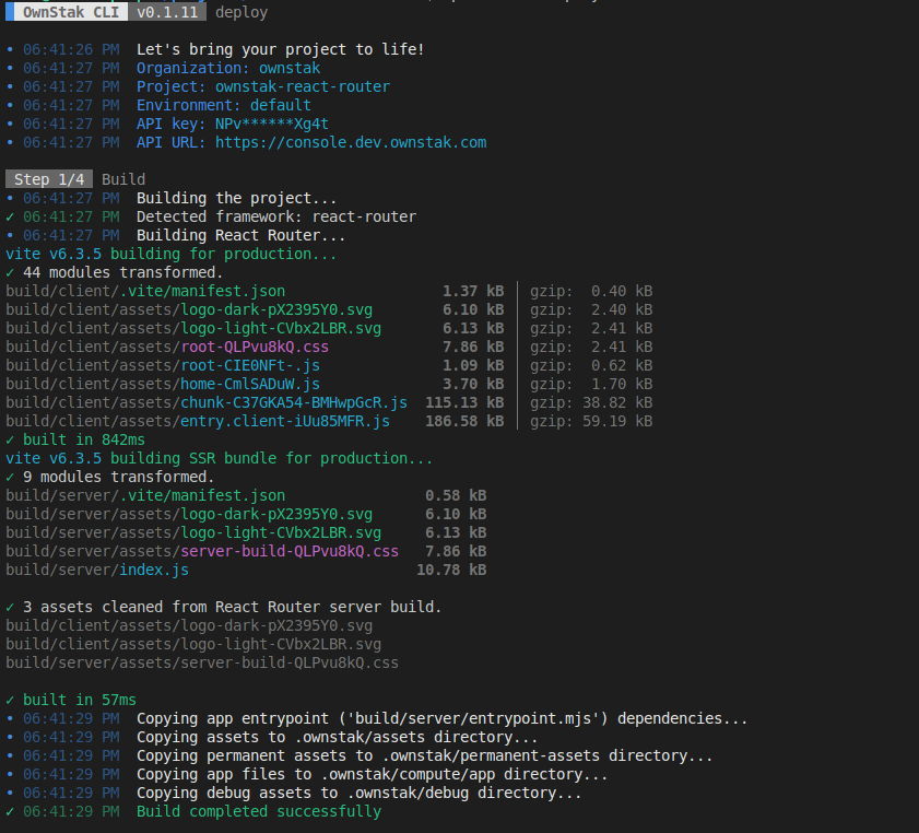 Ownstak deploy build step