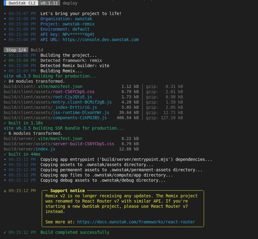 Ownstak deploy build step