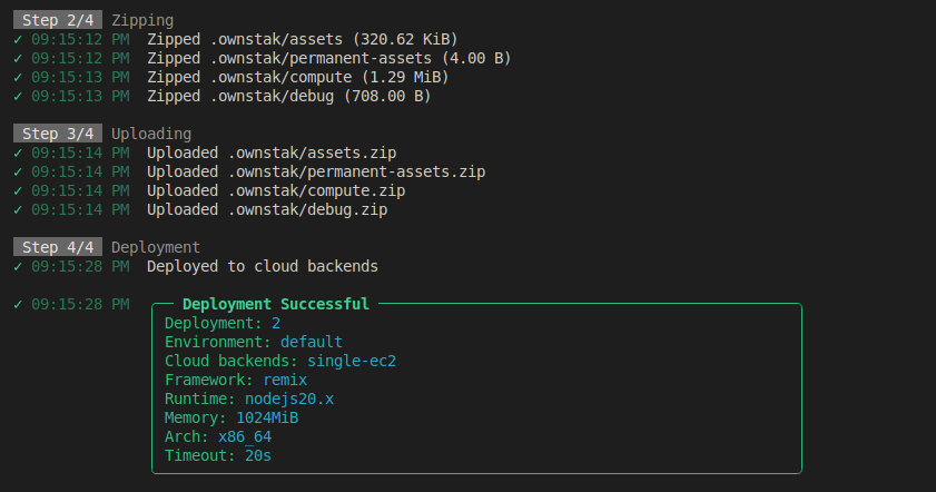 Ownstak deploy build step