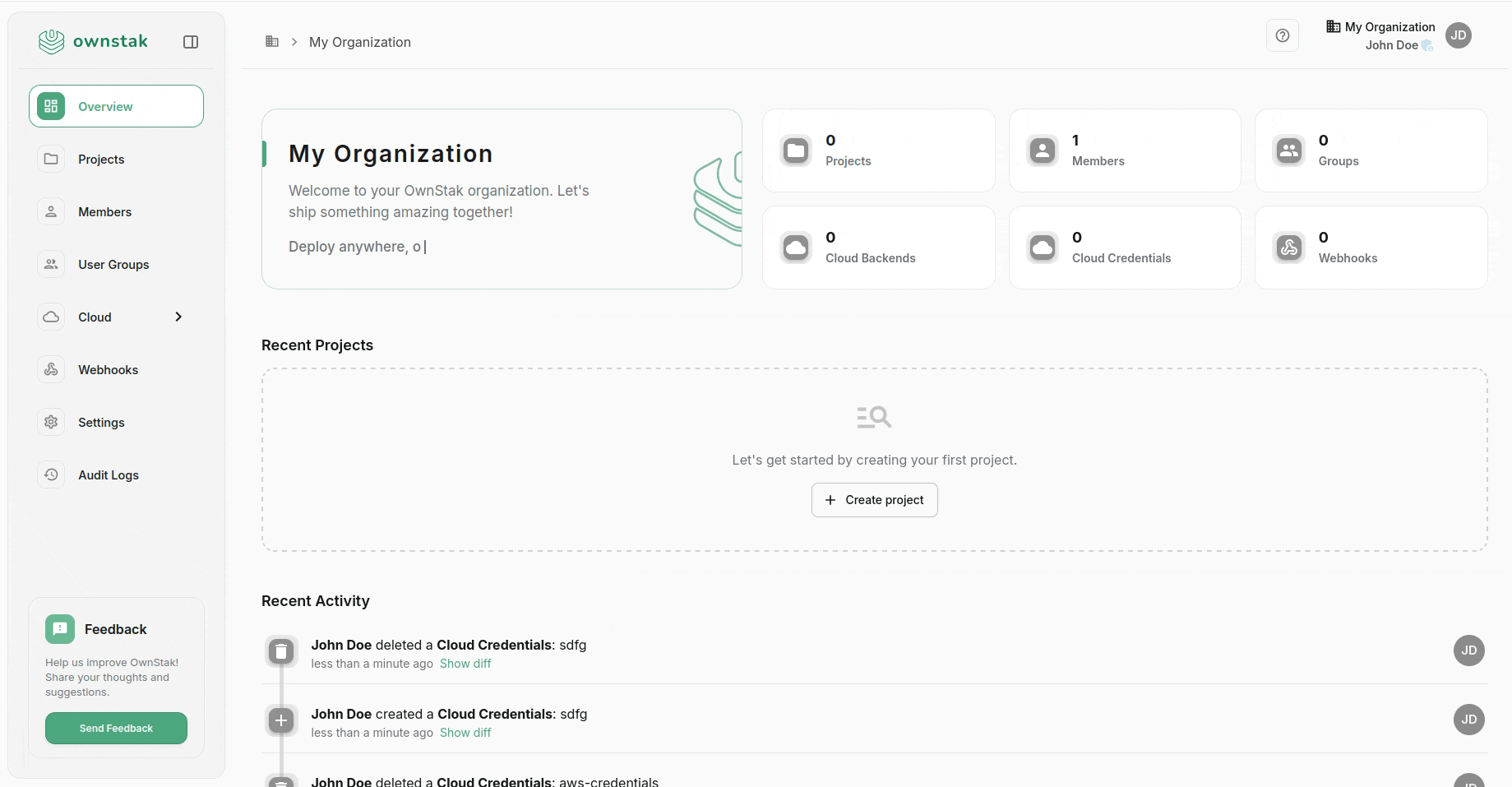 OwnStak Cloud Credentials