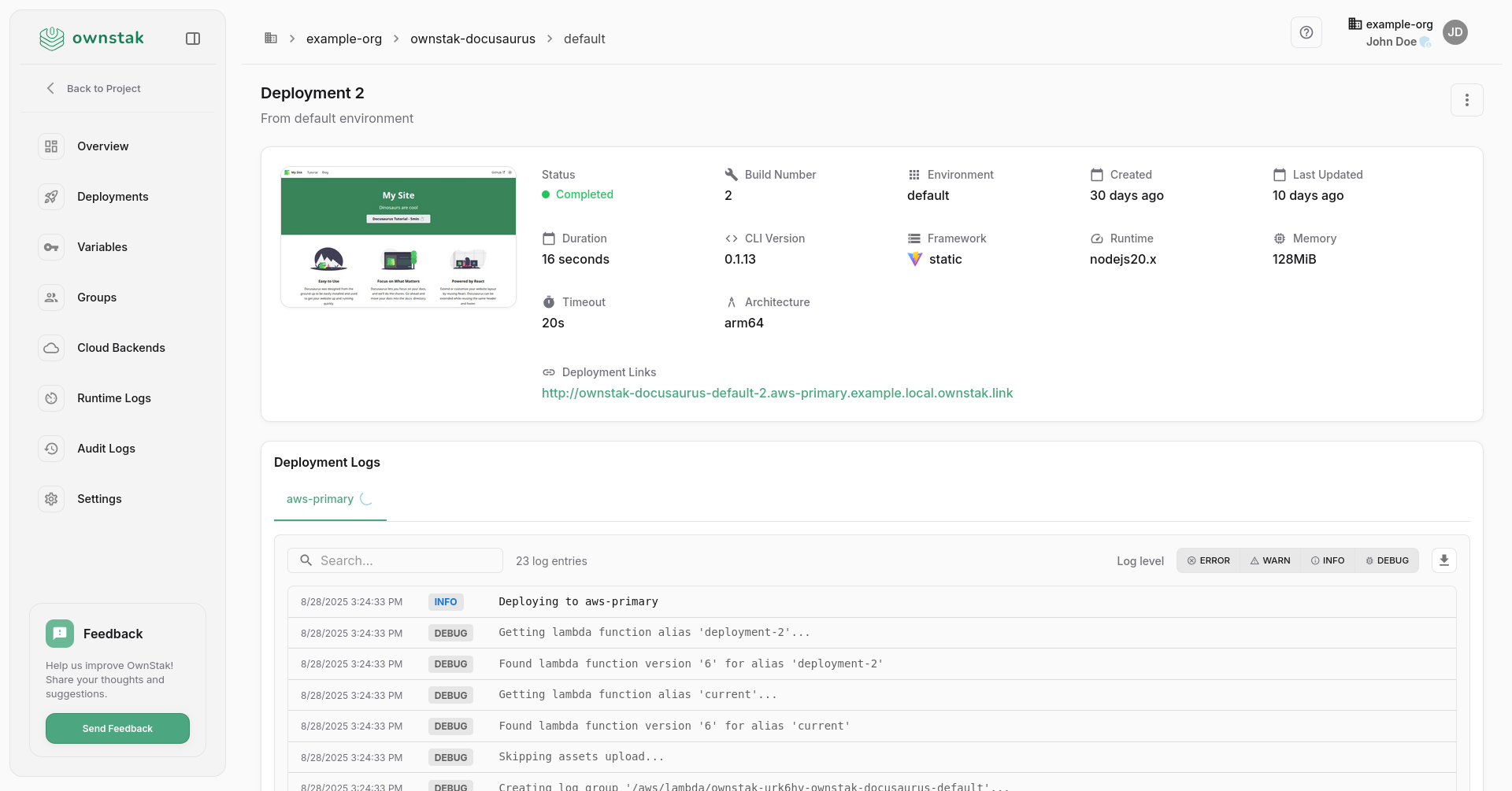 OwnStak Deployment Logs