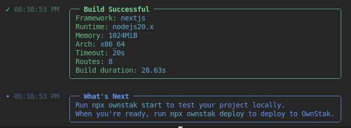 Ownstak build output