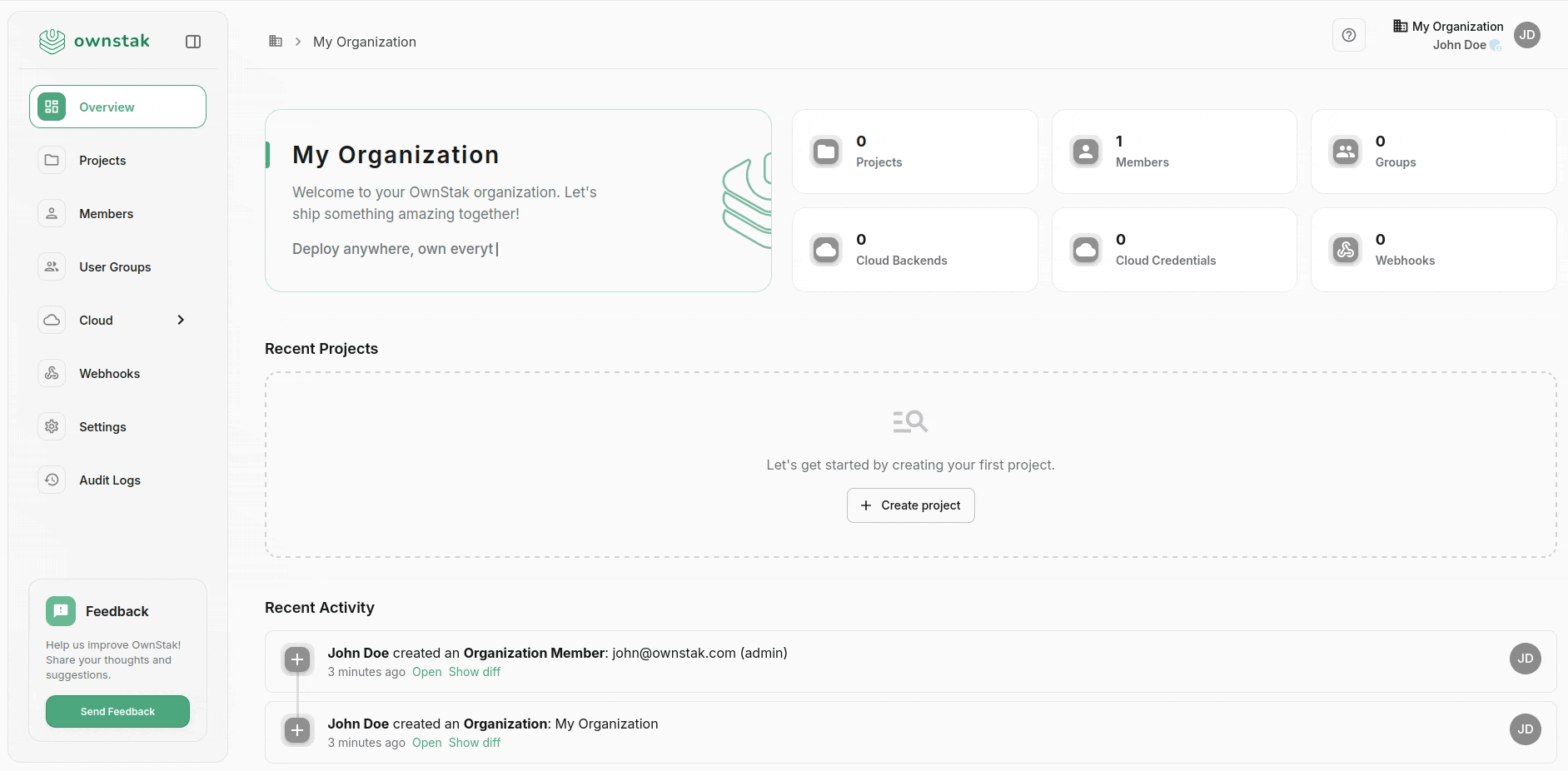 OwnStak projects page