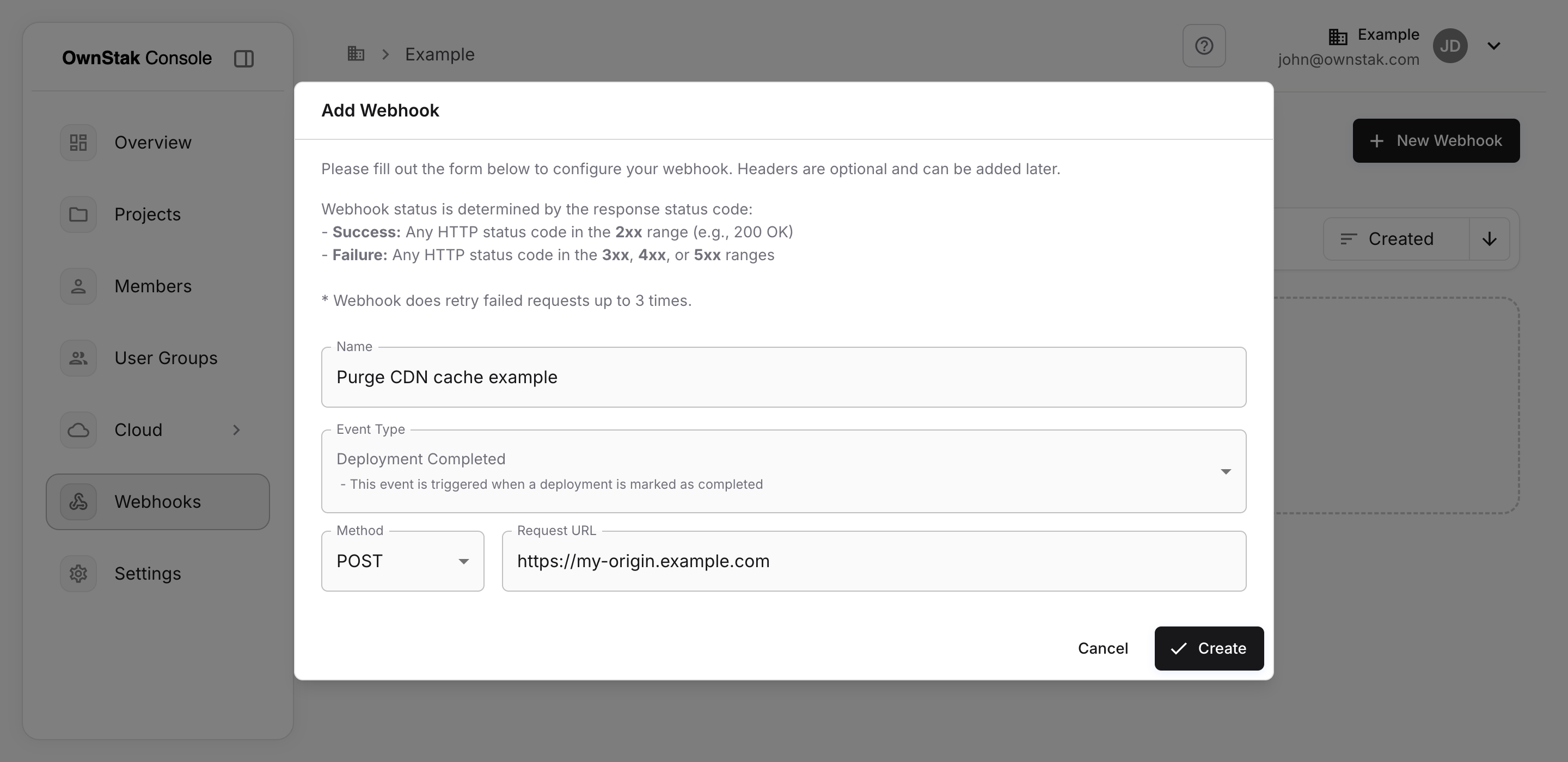 Adding a new webhook