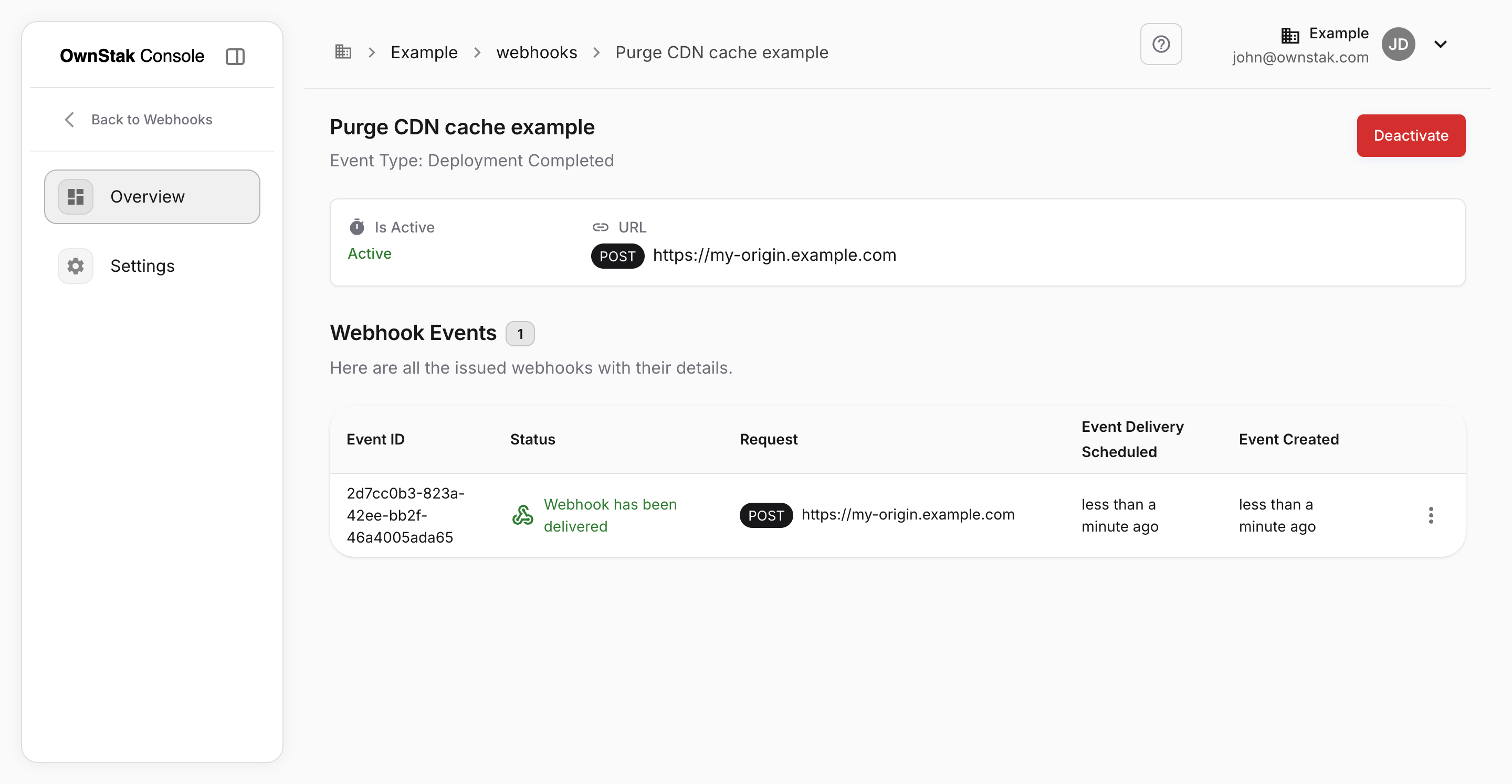 Webhook events log